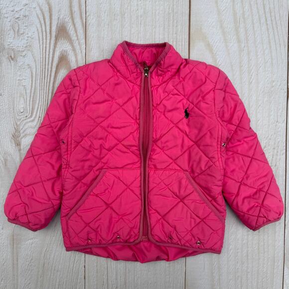 Polo Ralph Lauren Girls Toddler 2T Quilted Full Zip Jacket Pink - Picture 1 of 7